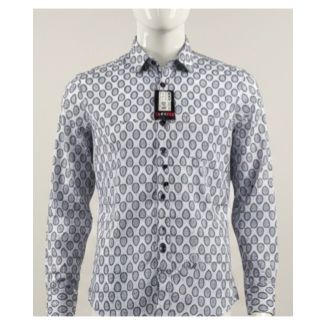 White and black patterned men's slim fit cotton shirt on a mannequin India