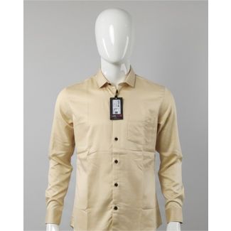 Men's solid beige full sleeve casual shirt displayed on a mannequin India