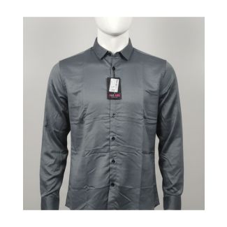 Men's solid charcoal grey full sleeve button-down casual shirt on mannequin India