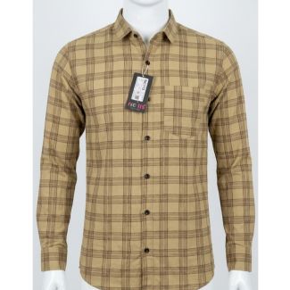 Mens Tan Brown Checkered Cotton Slim Fit Full Sleeve Casual Shirt India