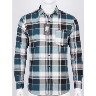 Mens Teal Blue Plaid Slim Fit Full Sleeve Cotton Shirt India
