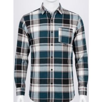 Mens Teal Blue Plaid Cotton Slim Fit Full Sleeve Casual Shirt India