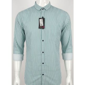 Mens Teal Green White Striped Slim Fit Casual Shirt for men in India