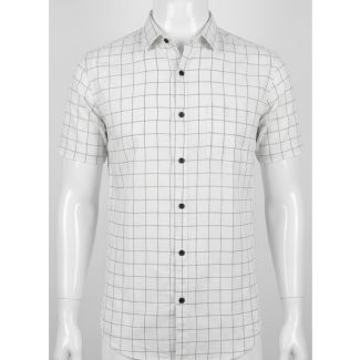 Mens White Black Checkered Slim Fit Casual Cotton Shirt India