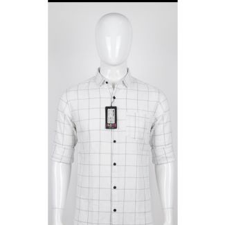 Mens White Checkered Slim Fit Cotton Casual Shirt for Men India