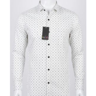 Mens White Geometric Print Cotton Casual Slim Fit Shirt India