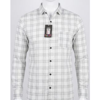 Men's White Grey Checkered Full Sleeve Casual Shirt for Men India