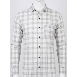 Mens White Grey Checkered Cotton Slim Fit Full Sleeve Shirt India