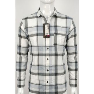 Mens White Grey Checkered Slim Fit Cotton Casual Shirt for Men in India