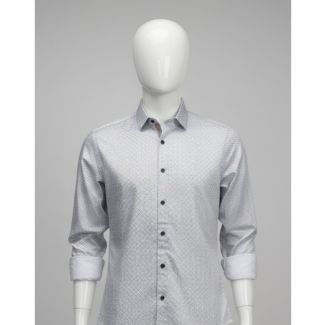 Men's white patterned casual shirt full sleeve