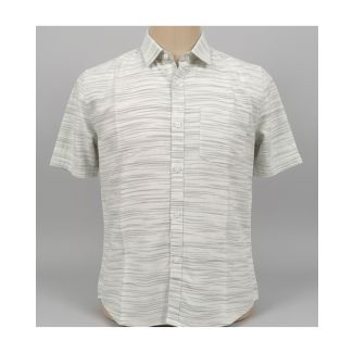 Men's white and grey striped cotton shirt with half sleeves