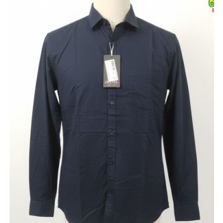 Navy blue men's shirt with classic collar, long sleeves, and a pocket