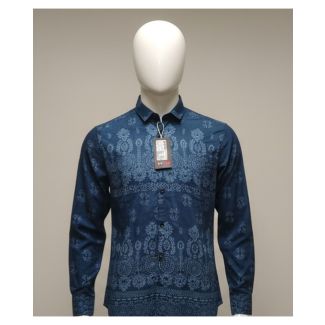 Navy blue floral print cotton shirt full sleeve for men India