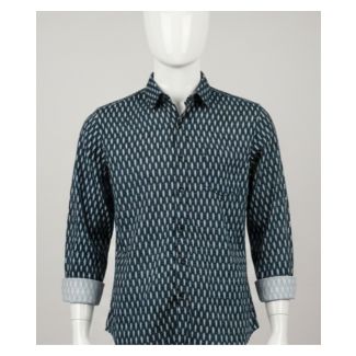 Navy blue geometric print cotton shirt full sleeve India