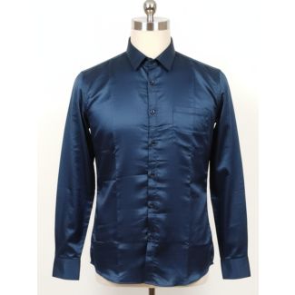 Navy Blue satin men's shirt with full sleeves - Gangavathi Exports