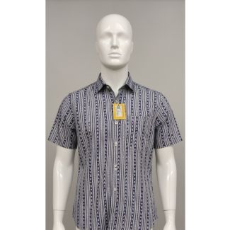 Navy blue striped cotton men's short sleeve shirt India