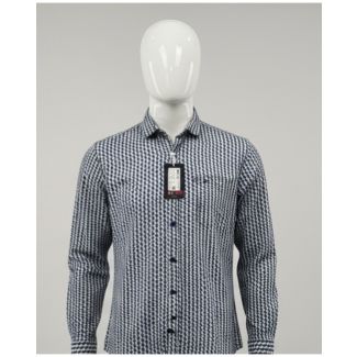 Navy and white patterned cotton full sleeve shirt India
