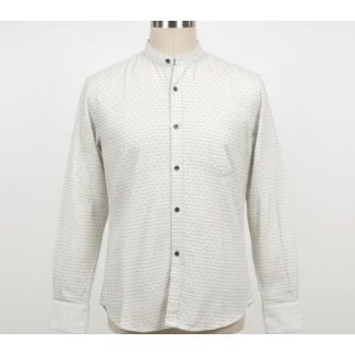 Off-white textured cotton shirt with a mandarin collar and long sleeves.  Perfect for smart casual wear.