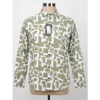 Olive green geometric print cotton shirt with full sleeves - Gangavathi Exports