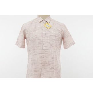 Light pink striped cotton casual shirt with short sleeves on mannequin