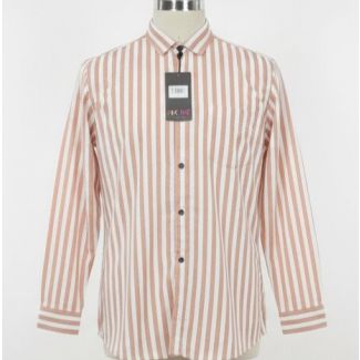 Peach and white striped button-down cotton shirt with long sleeves