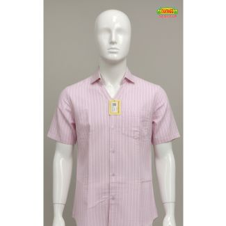 Pink striped short sleeve cotton shirt on mannequin