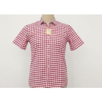 Red and white checked cotton shirt with short sleeves