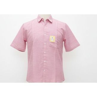 Rose quartz textured cotton short sleeve shirt with a collar and buttons