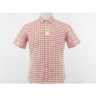 Rustic red and white gingham cotton shirt with short sleeves
