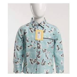 Sky blue leaf print cotton kids shirt full sleeve - perfect for everyday wear.