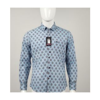 Sky blue Sanganeri print cotton slim fit shirt with full sleeves