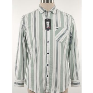 Men's light green and white striped cotton shirt with full sleeves