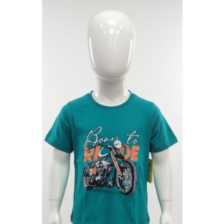 Teal blue cotton kids t-shirt motorcycle print India