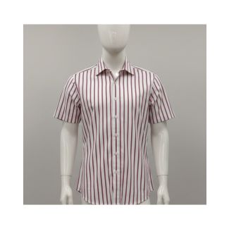 White and Maroon striped cotton men's short sleeve shirt