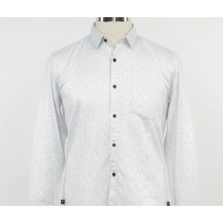 White cotton shirt with subtle grey dotted print and long sleeves