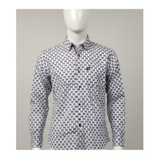 White Sanganeri print cotton slim fit full sleeve shirt for men