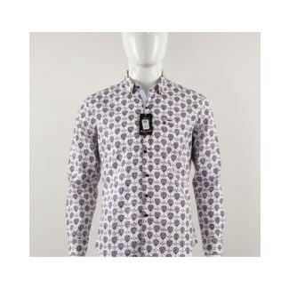 White Sanganeri print cotton shirt with full sleeves and slim fit
