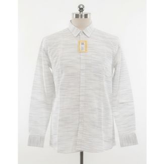 White cotton shirt with grey horizontal stripes, full sleeves - Men's Apparel