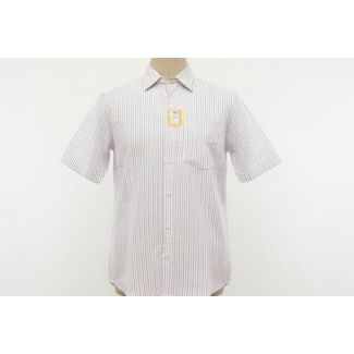White cotton shirt with thin light brown vertical stripes