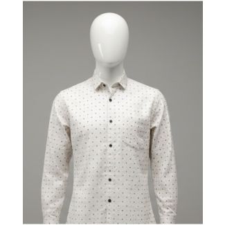 White cotton shirt with navy dots, full sleeve casual wear India