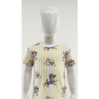 Yellow and white striped kids t-shirt with cartoon dog print