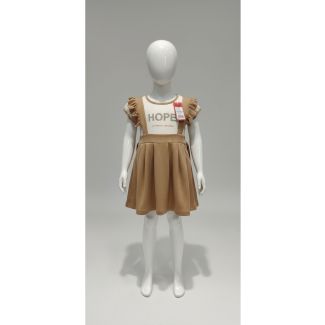 Tan and white ruffle sleeve pleated dress for girls India