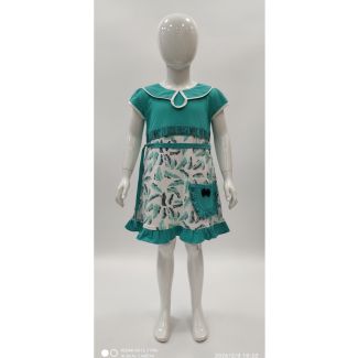 Teal green and white printed cotton frock for a child mannequin India