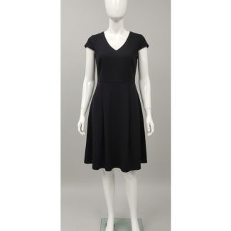 Black fit and flare dress v-neck cap sleeve knee-length India