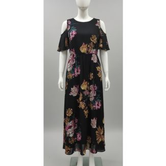 Black floral maxi dress with cold shoulder sleeves India