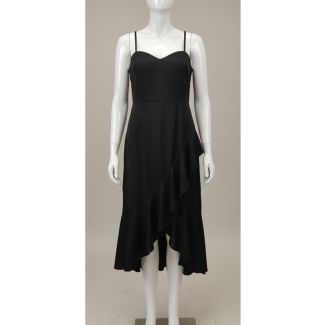 Black spaghetti strap midi dress with ruffle detail India