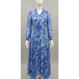 Blue Floral Print Button-Down Midi Dress Full Sleeve India