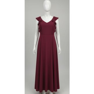 Burgundy sleeveless maxi dress with ruffle detail for party and special occasions India