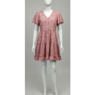 Dusty Pink floral chiffon mini dress flutter sleeve A-line India