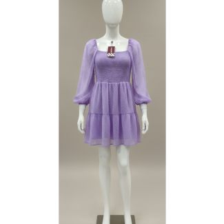 Lavender smocked chiffon party dress bishop sleeve India